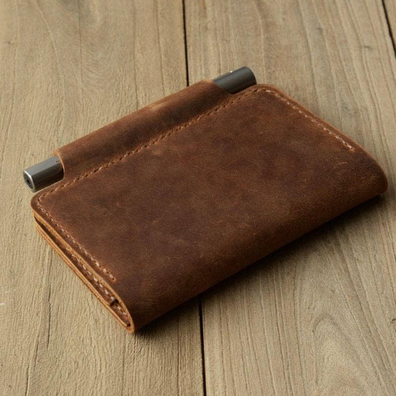 Refillable genuine Tooled Leather Journal Cover for pocket size field notes notebook pen holder card slots/fit 3.5 x 5.5" - 302 - Distressed Brown