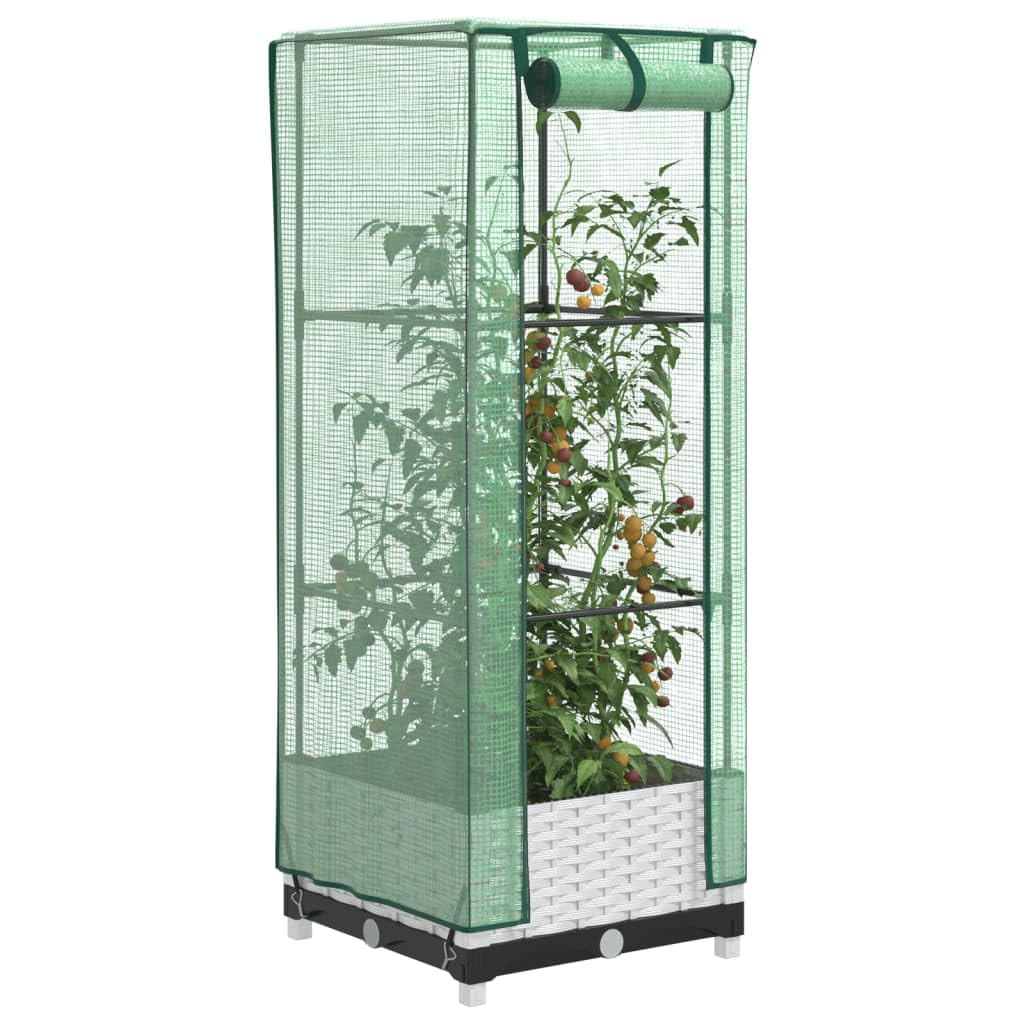 JHQHSM Raised Bed with Greenhouse Cover Rattan Look 40x40x123 cm, Polypropylene Planter Box with Sturdy Iron Frame and Water-Resistant Polyethylene Cover for Plants Vegetables Herbs