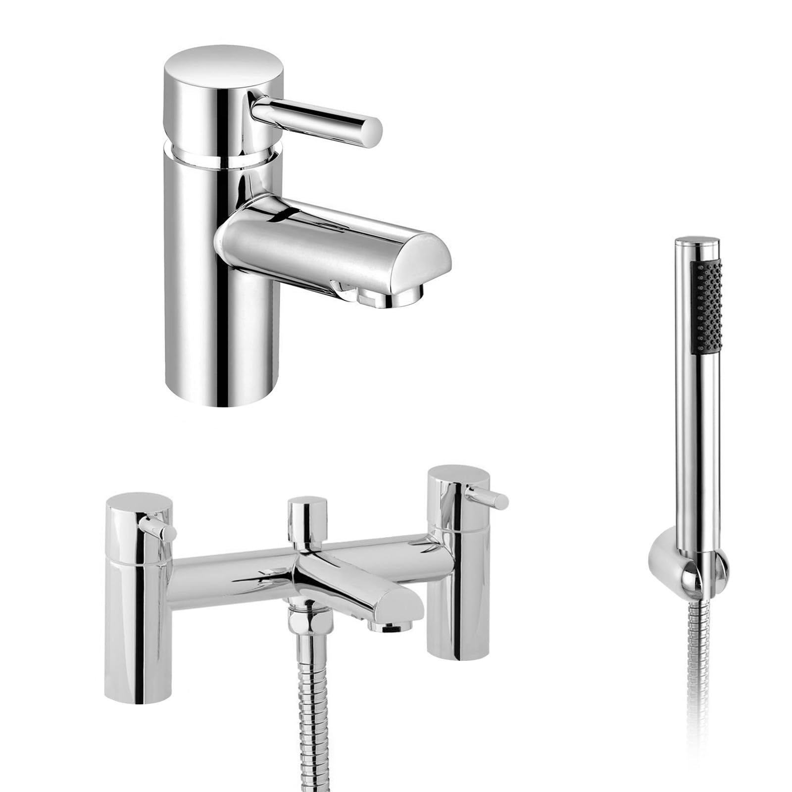 Nes Home Bridge Chrome Set Of Round Bath Shower Mixer Tap With Handset And Basin Mixer Tap