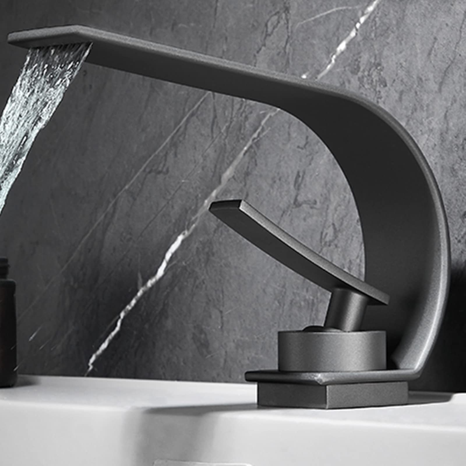 VDOQTLJT Bathroom Sink Faucets Waterfall Basin Brass Cold and Hot Water Single Hole Taps-Grey(Blanc)