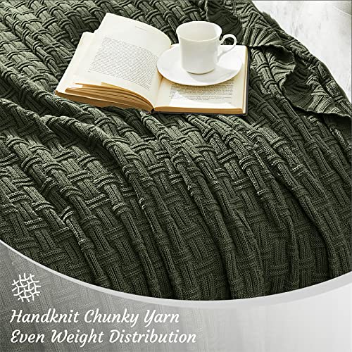 Image of TREELY 100% Cotton Knitted Throw Blanket 60 x 80 Inches, Green Forest