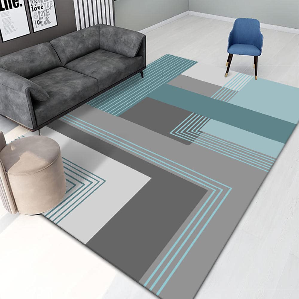 Tapis de maison 160x280cm tapis doux gris et bleu épissage carré salon