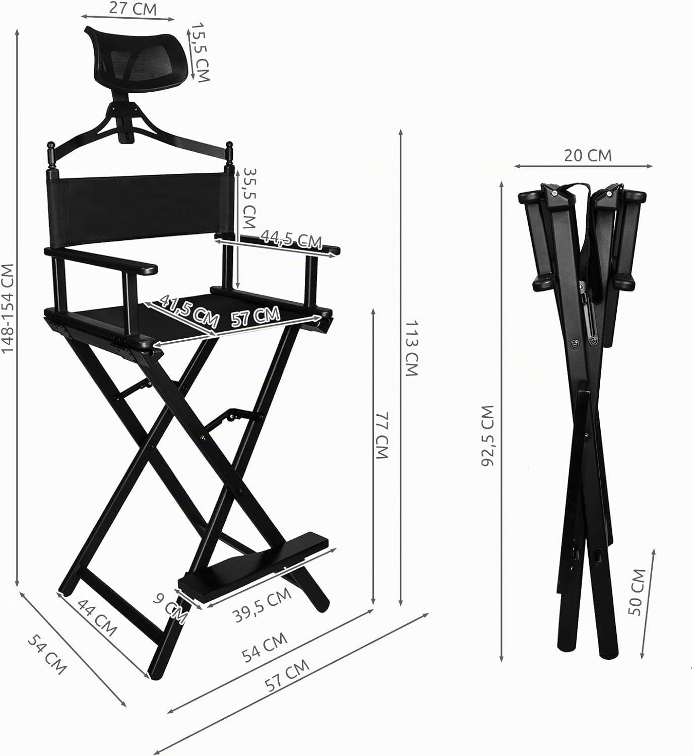 Chaise de maquillage en aluminium avec appuie-tête pliable Make up, chaise réalisateur, maquilleur professionnel.