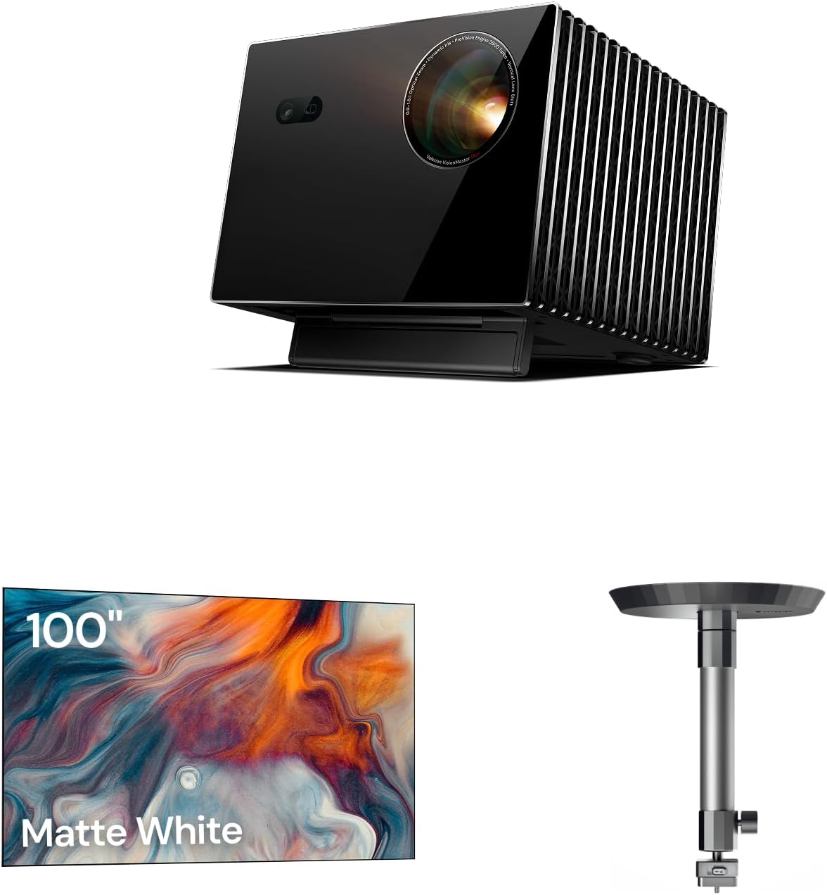 VisionMaster Max 4K Laser Projector with 100-inch Fixed Frame Projector Screen and Ceiling Mount