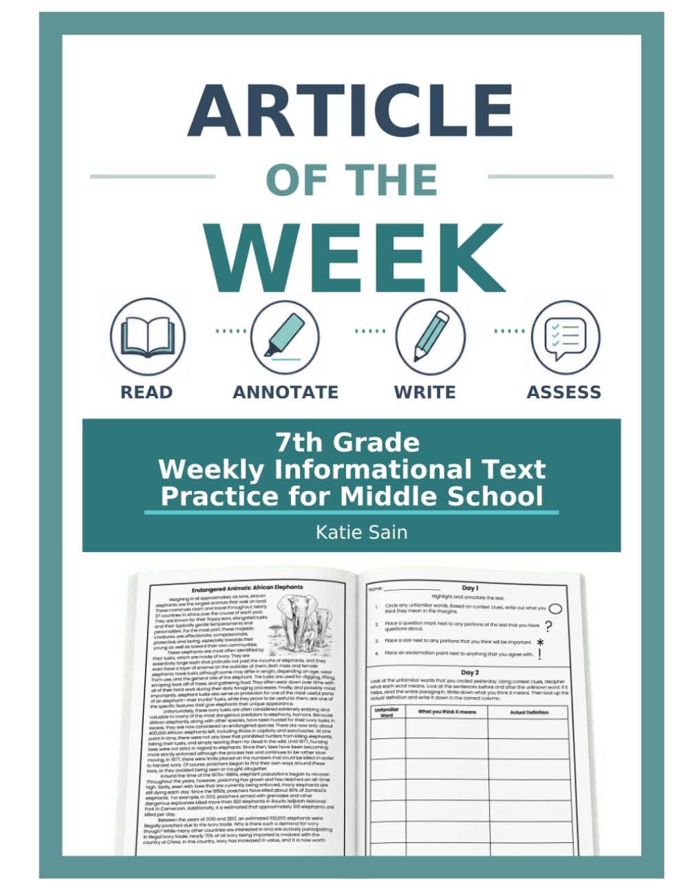 Article of the Week: 7th Grade Reading Comprehension Workbook: 36 Weeks of Nonfiction Passages, Informational Text Questions, Vocabulary, Writing, and Test Prep for Middle School ELA