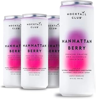 Mocktail Club Manhattan Berry Non-Alcoholic Sparkling Craft Cocktail - 4x12 Oz Cans | 80 Calories, Non-GMO, No Artificial Ingredients, Gluten Free, Vegan | Natural Blackberry, Pear Shrub and Ginger