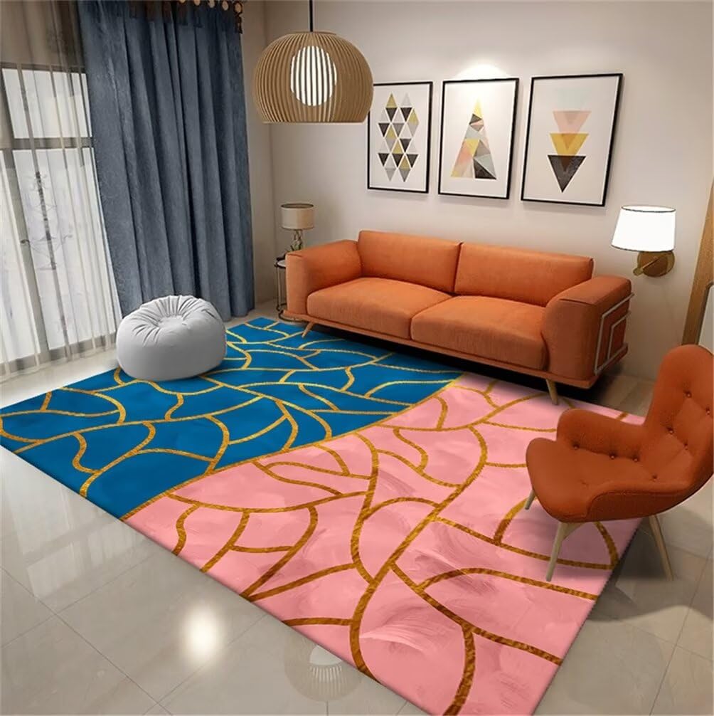 Tapis motif rayé moderne bleu rose 90x180cm lavable pour sol chambre enfant