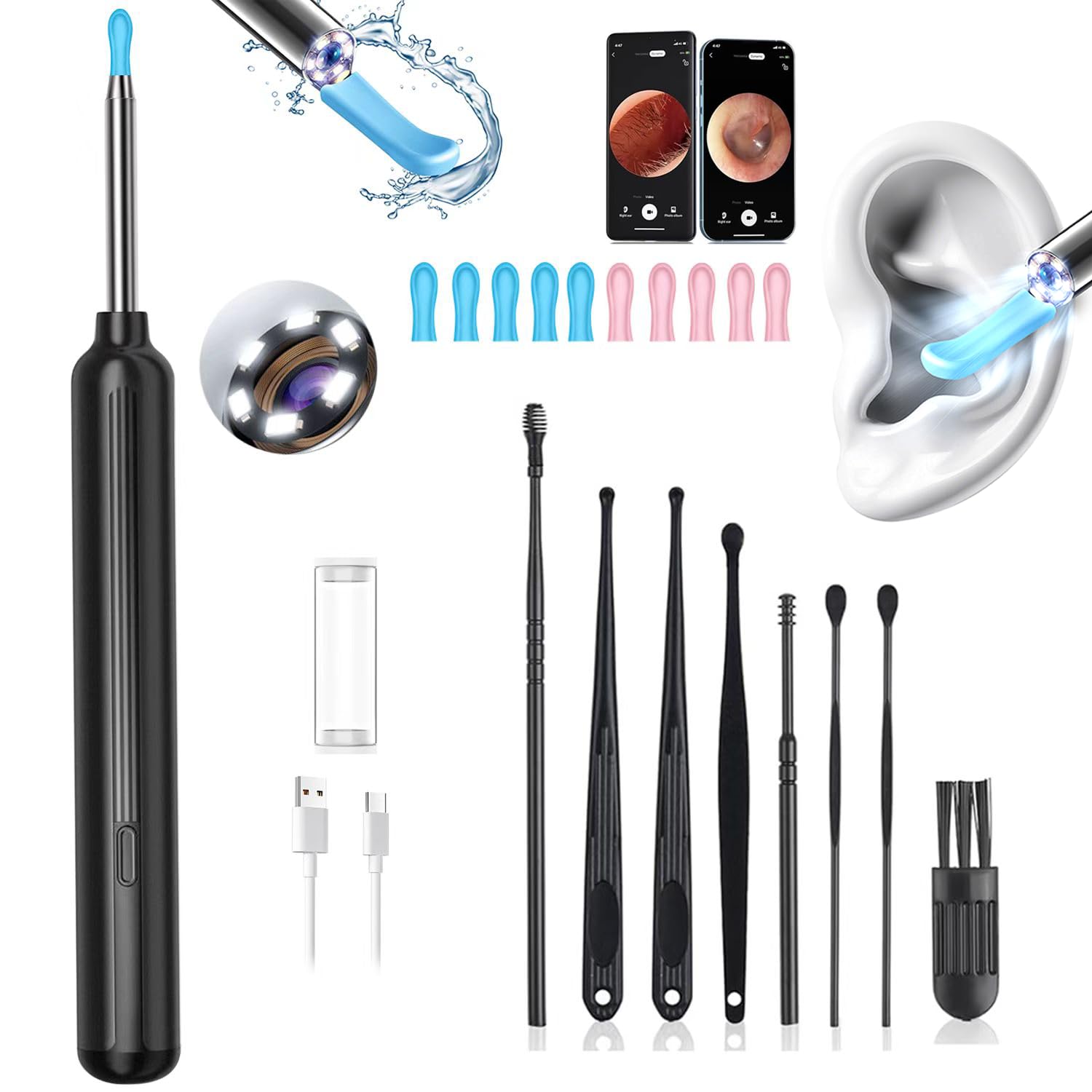 Ear Wax Removal Ear Wax Removal Tool Camera with 1080P and 6 LED Lights Ear Cleaner with 10