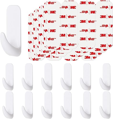Miniatura 9 de Ganchos de pared para colgar resistentes, medianos 22 autoadhesivos de pared con 26 tiras sin daños, adhesivos para llaves, ducha, toalla, abrigo,