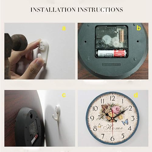 Miniatura 2 de YeYo Reloj de pared de flores de estilo europeo simple sin marco, madera MDF impermeable, decoración artística silenciosa para el hogar, sala de