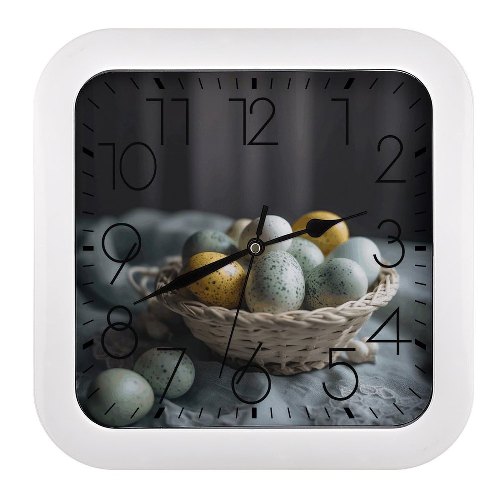 FekiLoot Easter Egg Basket Wall Clock 10.2" Modern Farmhouse Square Clocks Silent No Ticking, Wall Art and Timepiece Clock for Shelf Table Mantel Or Bedside Clocks