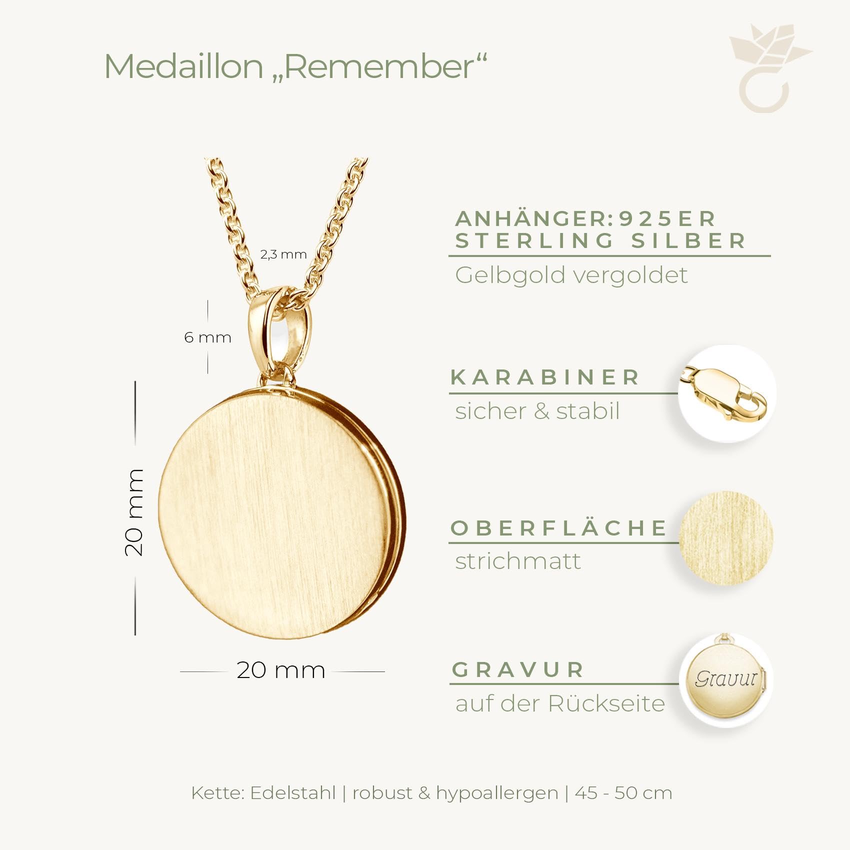 Damen Medaillon rund zum Öffnen für Bilder in Silber 925 und vergoldet | Gold / Rosegold, Kette 45-50cm, Foto Upload Service & Gravur, Rundes Medaillon aufklappbar für Frauen Mama Freundin