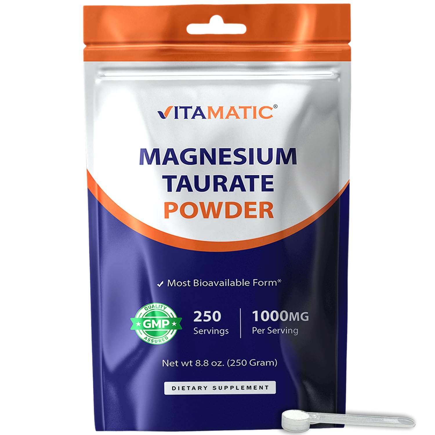 Vitamatic Magnesium Taurate 1000mg per Serving Supports Muscle, Joint, and Heart Health 250 Grams - 250 Servings