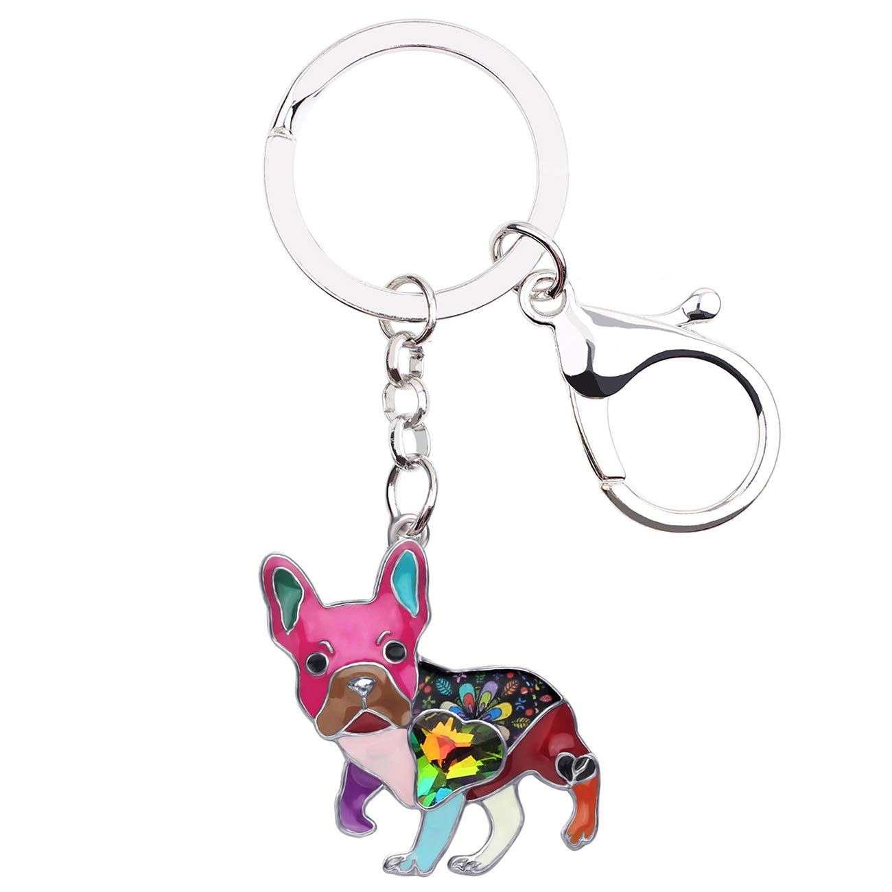 Duowei Women's Multicolor Enamel Rhinestone French Bulldog Keychain Dainty Pet Keyring Handbag Novelty Gifts For Girls (Multicolor)