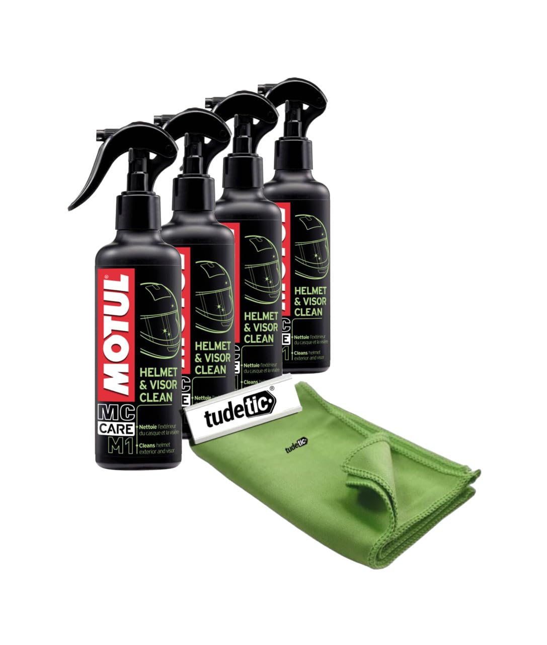 Kit de 4X Limpiador de Cascos y Pantallas + Trapo MC Care M1 Helmet & KT-121