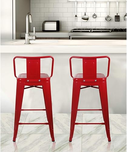 Vista 303 de GIA Taburete de metal con respaldo bajo de altura de mostrador de 24 pulgadas con asiento de cuero vegano, color plateado