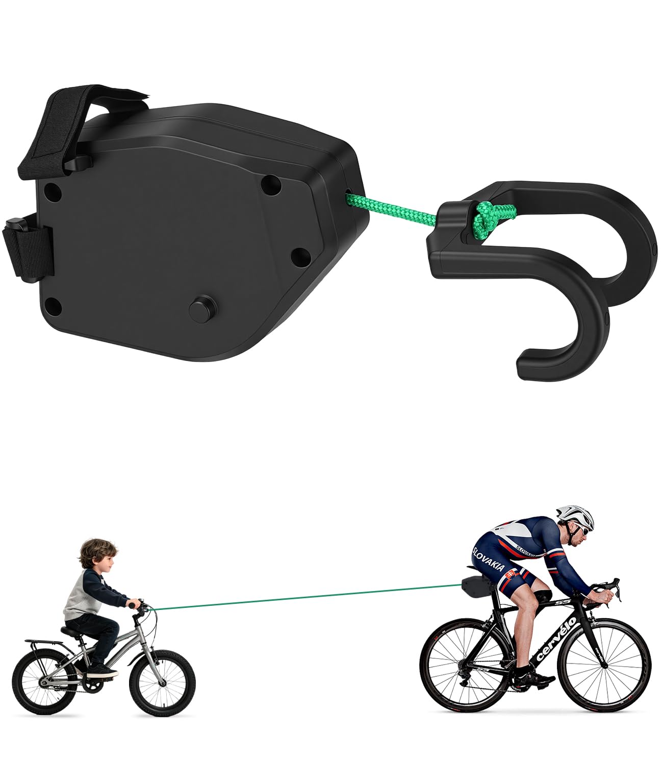 Corda di Traino per Bicicletta Bambin 2.5m, Corda di Trazione Retrattile Portatile, Traino Bici Bambino Fune, Fune da Trazione, Portata 200 lbs, per MTB, E-Bike