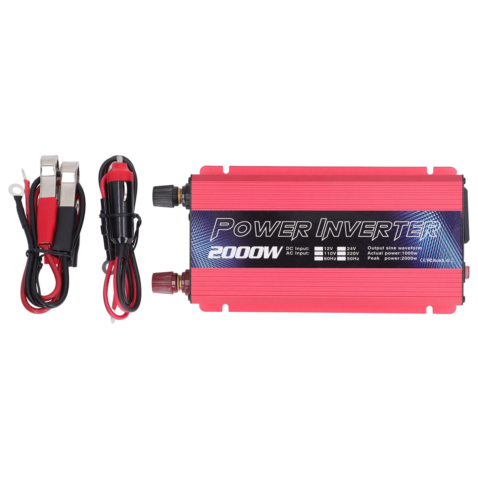 2000W Wechsel Richter, DC 12V zu AC Solar Outdoor Auto Inverter, Eingebauter Kühl Ventilator, Unendlich Variable Drehzahl-und Temperatur Regelungs Einstellungen (Rot)