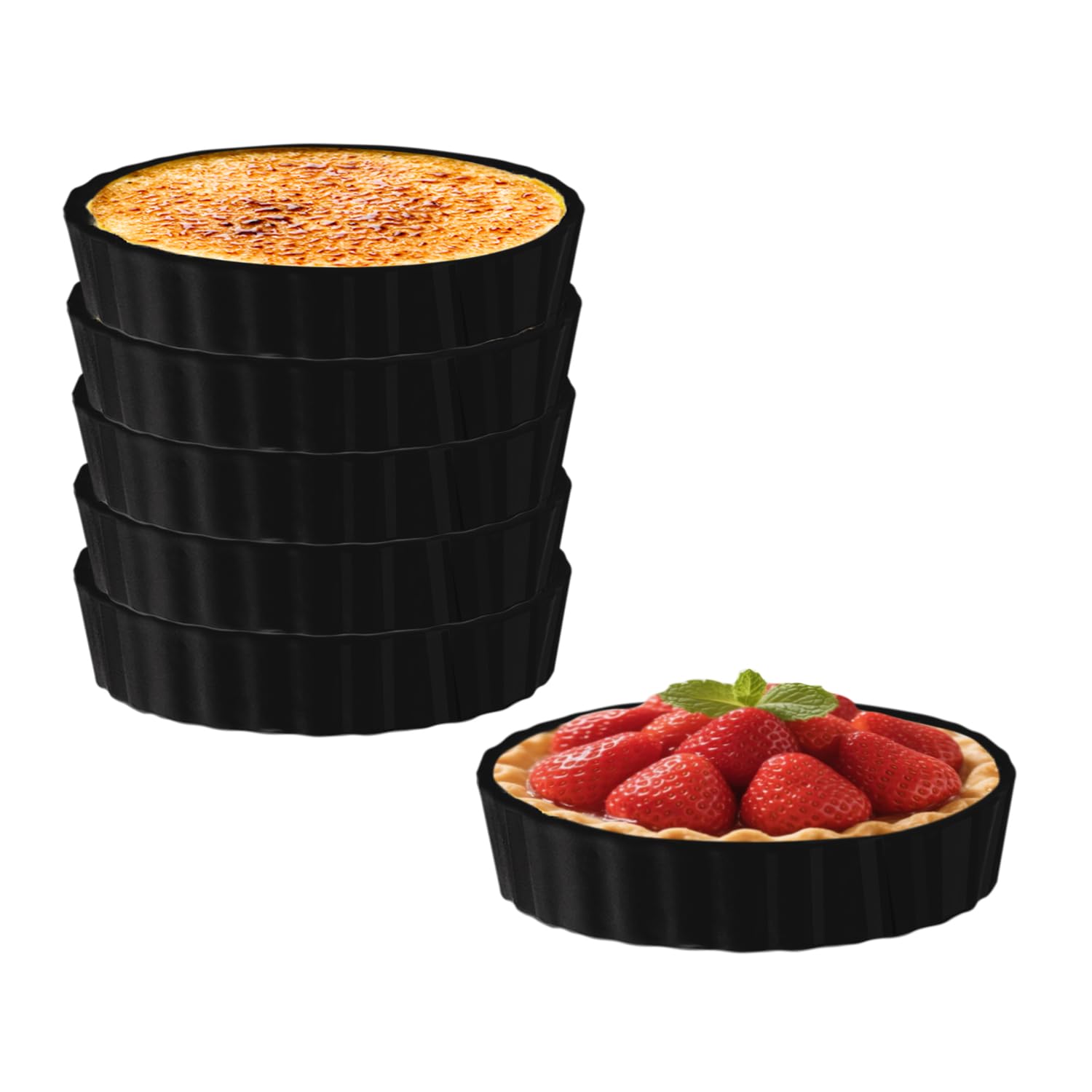 Ramequines de porcelana de 6 onzas para Creme Brulee, mini platos para hornear aptos para horno, ramequines de cerámica a rayas, tazas de postre blancas para quiche, soufflés, salsas y servir, juego