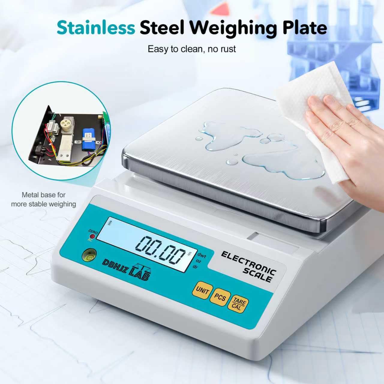 Báscula de laboratorio de 5000 g/0,01 g, báscula analítica electrónica de alta precisión, báscula científica de laboratorio con peso de calibración, doble fuente de alimentación, báscula de joyería