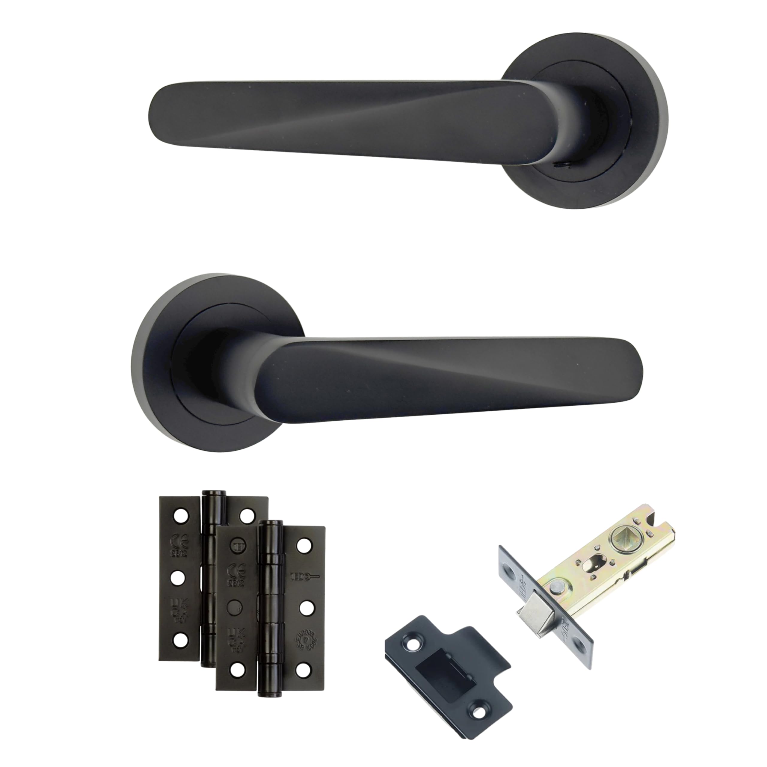 AXS Hardware Detroit Door Handles on Rose, Aluminium, Antique Brass, 127mm Lever, Concealed Fix, Internal Doors (Black, Door Pack)