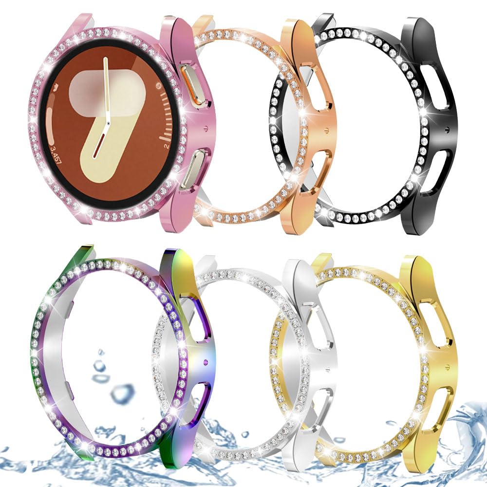 DEALELE [2-PACK] Case Compatible with Samsung Galaxy Watch 5/4 44mm, Bling Single-Row Diamond PC Protective Case Replacement Watch Cover Bumper (44mm, Gold+Transparent) — view 44
