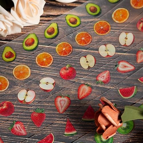 Alideco 6個 マスキングテープ かわいいロレトロ夏のフルーツ 透明な耐水性 インク PET 粘着 テープ 広幅 DIY おしゃれ マステ シール (shuiguoji)