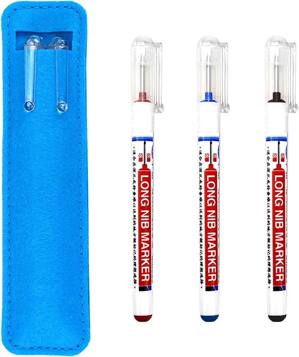 多目的ディープホールペン パンチ補助マーカーペン 3本セット 長いペン先 工業 金属
