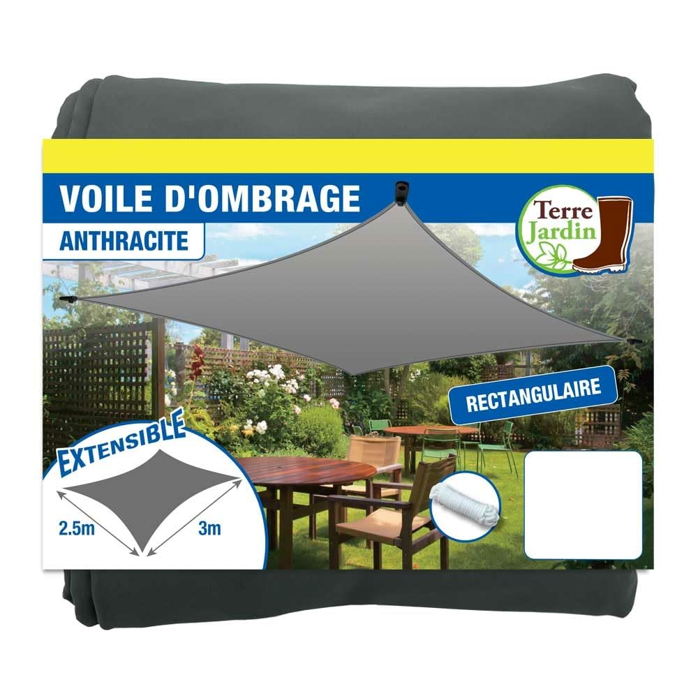 Voile d'ombrage rectangulaire anthracite pour des repas ombragés en terrasse