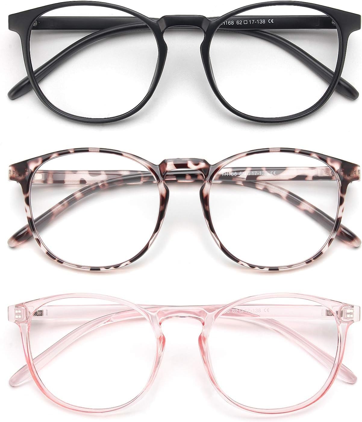 Chic & Comfy Blue Light Glasses for Women - 3-Pack Round Frames, Screen-Ready Style with UV Protection Coating