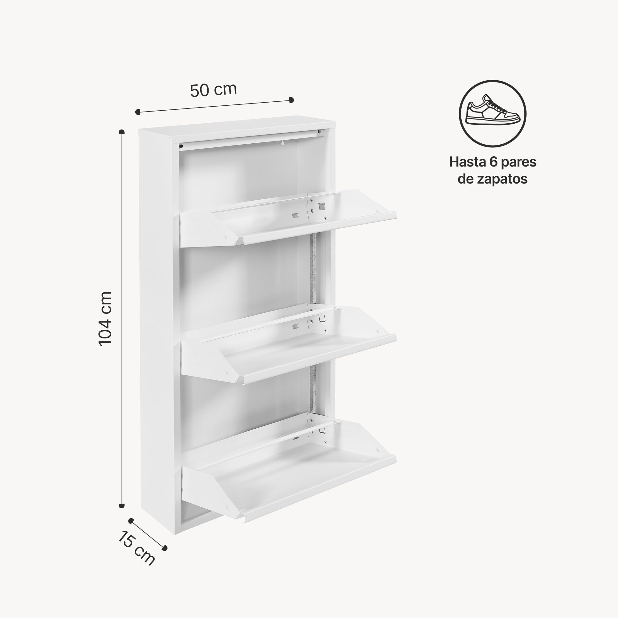 [en.casa] Zapatero de Pared Sokndal Organizador de Zapatos con 3 Puertas para 6 Pares Mueble de Calzados para Entrada Pasillo Metal 104 x 50 x 15 cm - Blanco