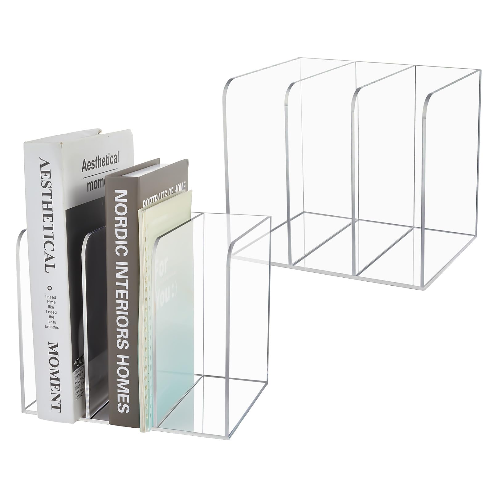 2 Stück Acryl Zeitschriftenhalter Schreibtischorganizer Transparenter Buchstützen Dokumentenhalter Mit 3 vertikalem Fach Ordnerablage Büroorganisation Dokumentensortierer Für Büro Zuhause