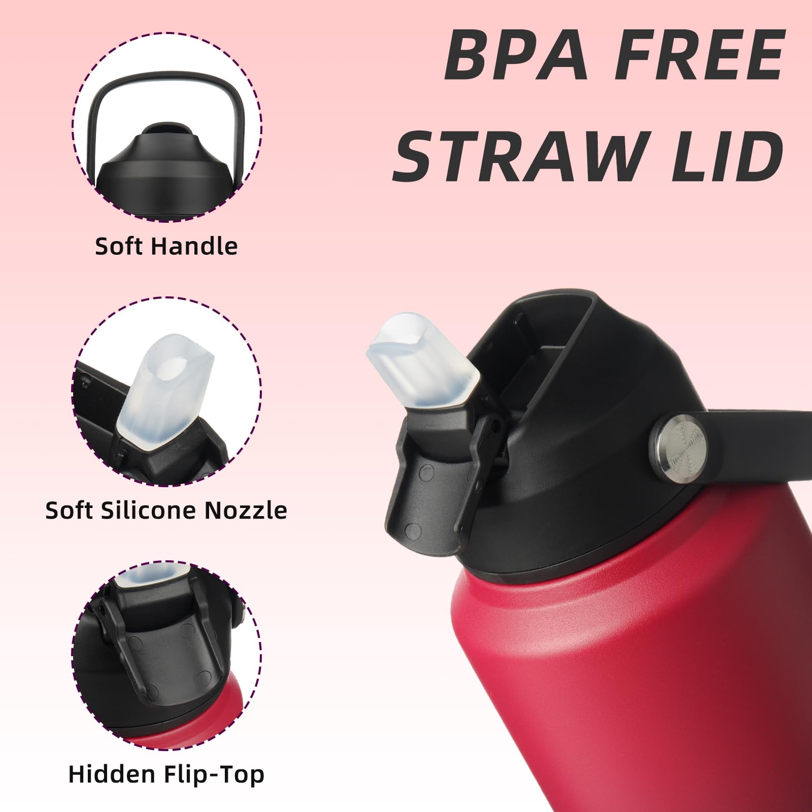 BJPKPK Insulated Water Bottle with Straw Lid, 40oz Large Thermos, BPA Free Leak Proof Stainless Steel Metal Water Bottles - Image 4