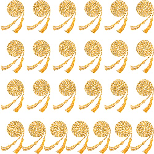 Haconba 25 Pieces Graduation Honor Cord Rayon Braided Honor Cords with Tassel for Graduation Students Bachelor Master Doctoral Gown Grad Decor (Gold with White)