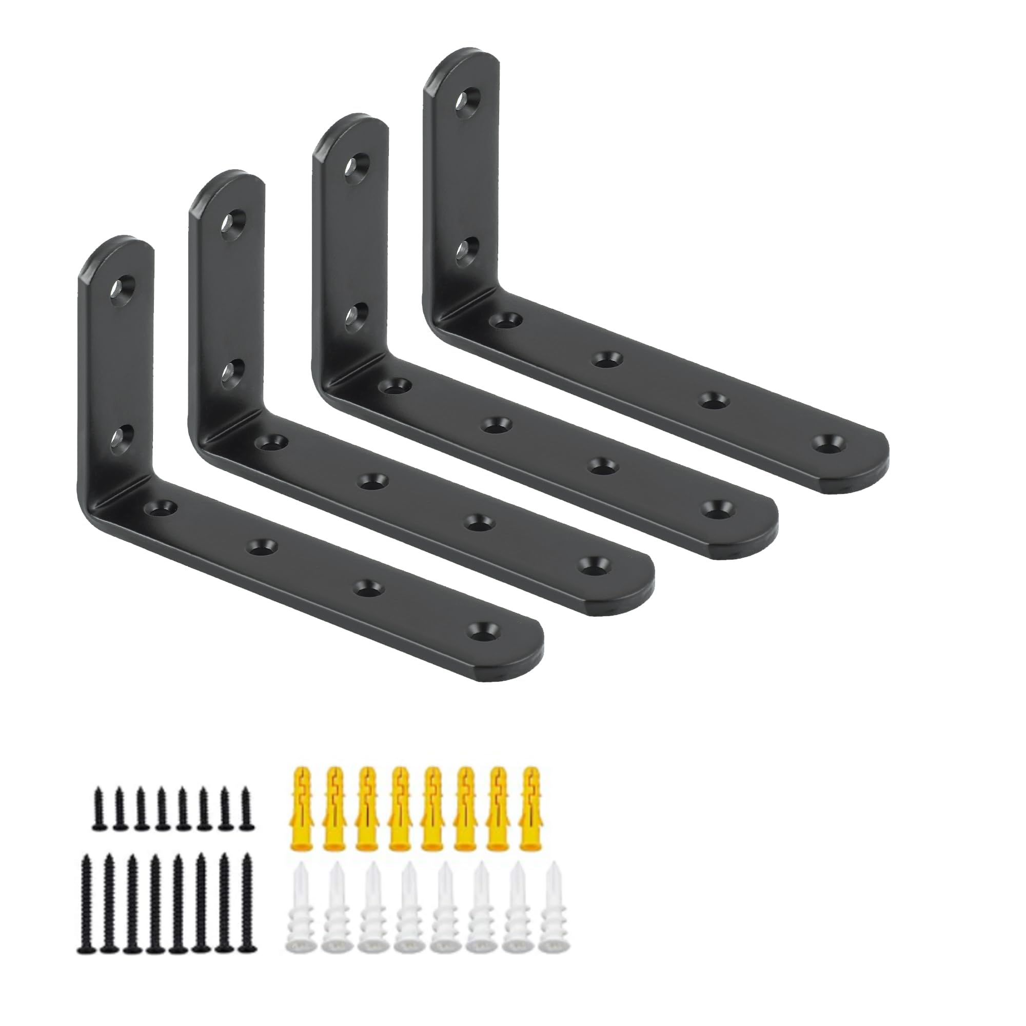 Mooche 4Pcs Shelf Brackets Black, Heavy Duty Angle Brackets, Metal L-Shaped Shelf Bracket, 12.5×8×2.5CM for Shelves Support Wall Hanging Supporting Suspended Items