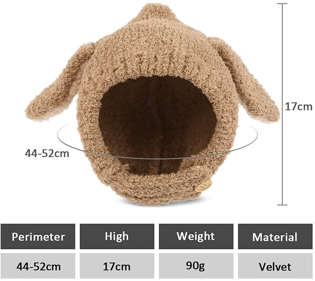 SYGA Wool Unisex-Child Baby Warm Hats Cute Rabbit Ears Style Head Hooded for Winter (1-2 Years, Khaki), Free Size, 1 Count 1