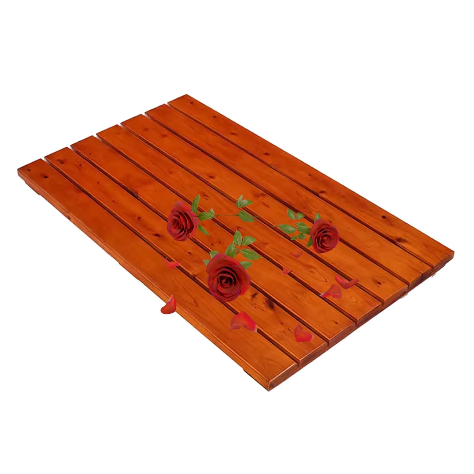 Pedana Doccia in Legno ，Wood Interno/Esterno, con Piedini Antiscivolo， Tappetino Doccia in bambù，pedana Legno Doccia,per Bagno, Doccia Esterna, Sauna, Spa, Cucina(Maroon,W40xL40cm/W16xL16in)
