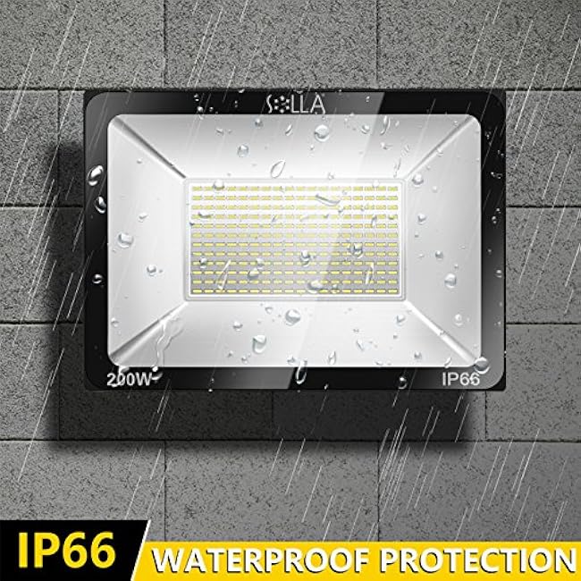 SOLLA 200W LED Flood Light Outdoor, 20000lm Super Bright Security Light, 1060W Equivalent, 6000K Daylight White, IP66 Waterproof Outside Floodlights, LED Exterior Light for Garage, Garden, Yard