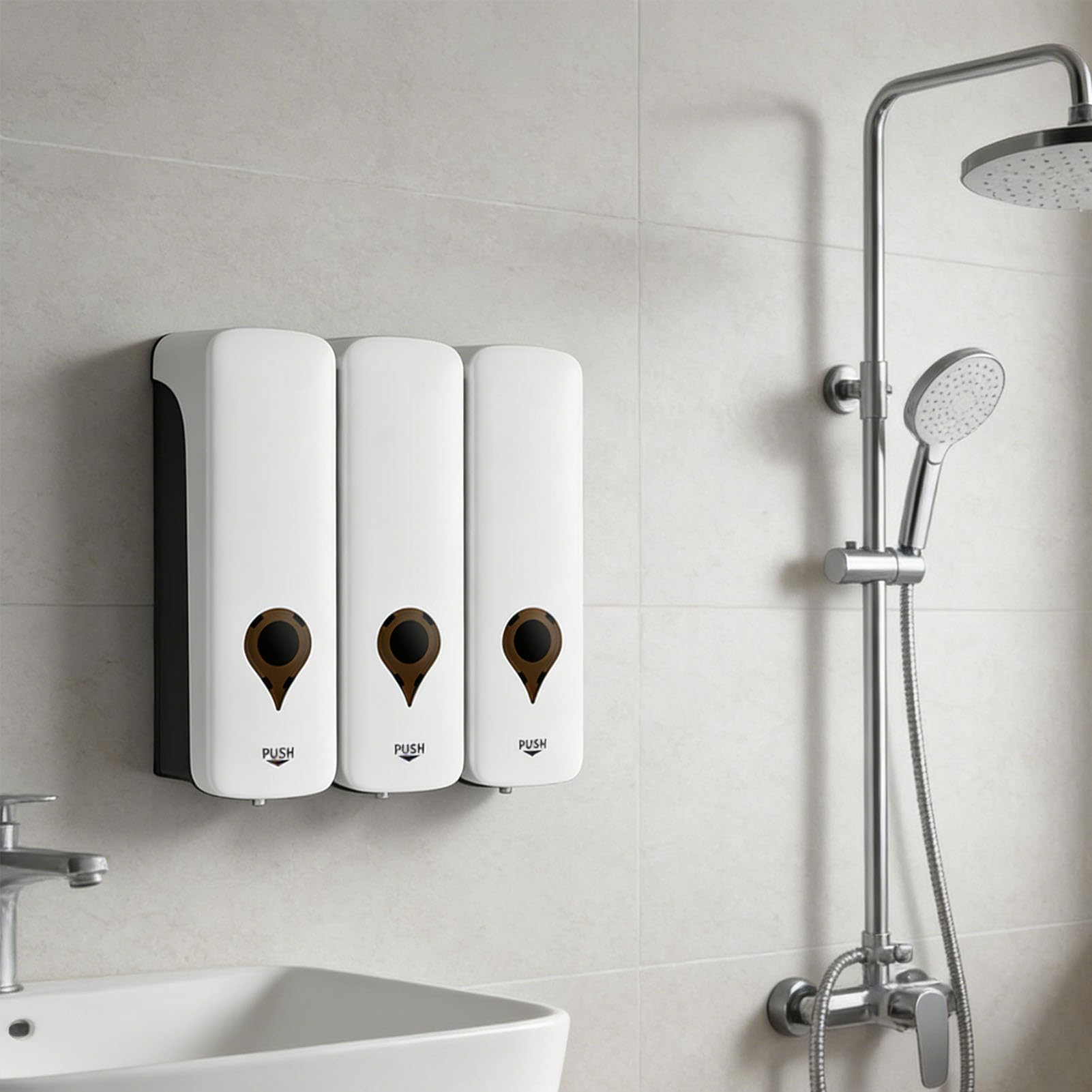 Jenngaoo Dispensador de jabon Manual de Pared 3x200ml, con Bomba antigoteo de plastico ABS Recargable para Bano Cocina