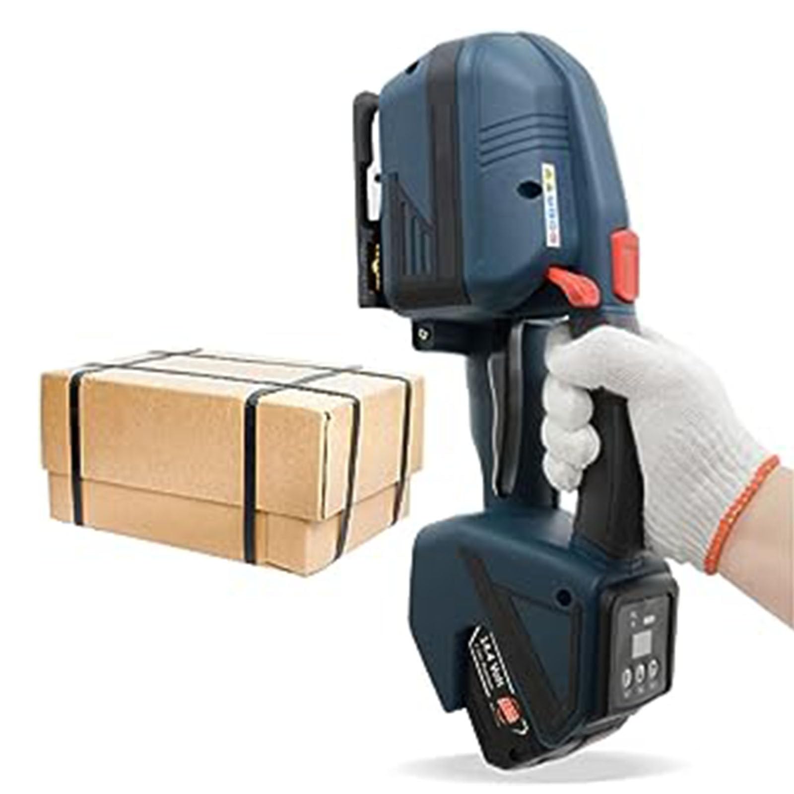 UMJIGF Automatic Packaging Strapping Machine Hot Melting Strapping Tool for 1/2-5/8 inch PET Straps 4000mah Battery Portable Banding Tool for Strapping Packaging Box Pallet,1Battery,