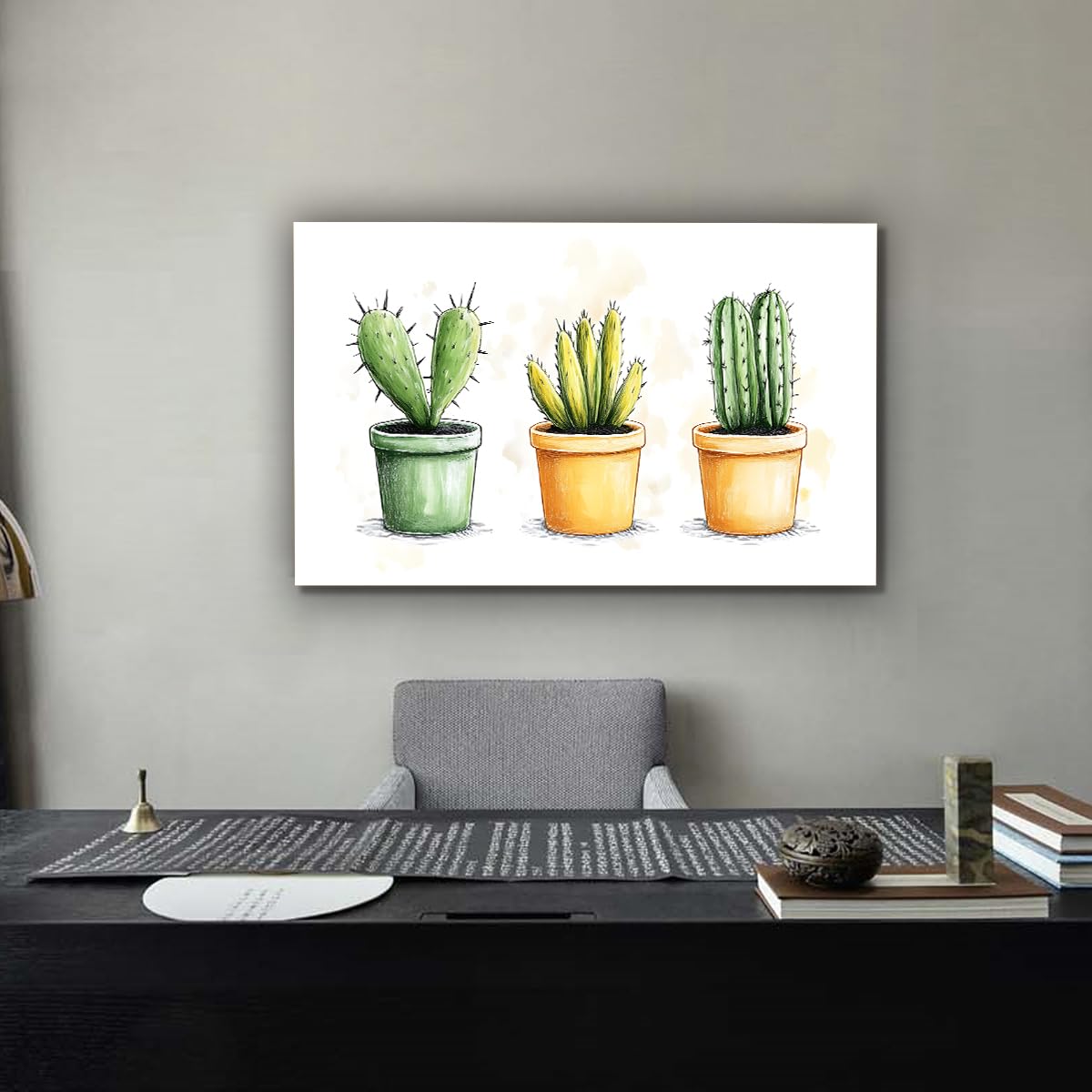 CHERHERART Illustration succulente Affiches élégantes Peintures murales sur toile pour chambre Salon Aquarelle Cactus Plantes de toile Illustration 78x140cm Sans cadre