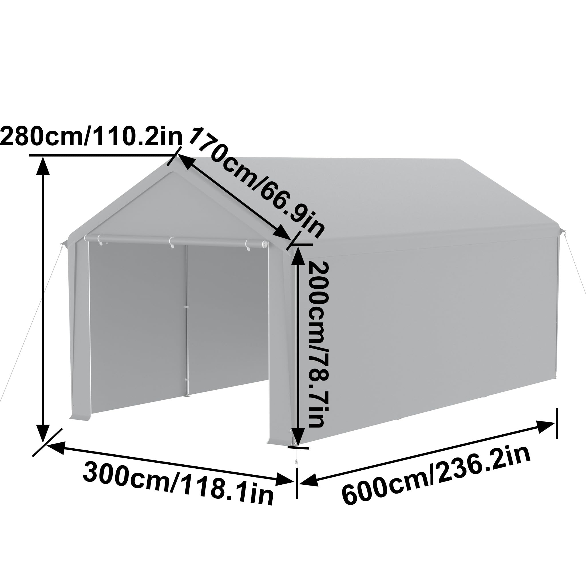 FIVMEN Carport tenda da campeggio 3 x 6 m con pareti laterali rimovibili resistente all'inverno grigio