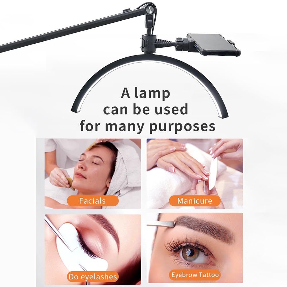 Andoer Lámpara LED de vídeo de 10 W, regulable, lámpara de media luna, 3200 K-5600 K, lámpara LED de suelo para pestañas con cable USB, abrazadera C, soporte para vlogging, salón de belleza,