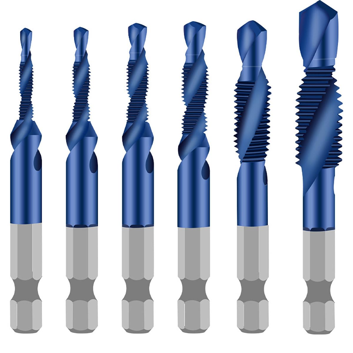 6-Piece M35 Cobalt Steel Hex Shank Drill Tap Countersink Combo Set Metric M3-M10