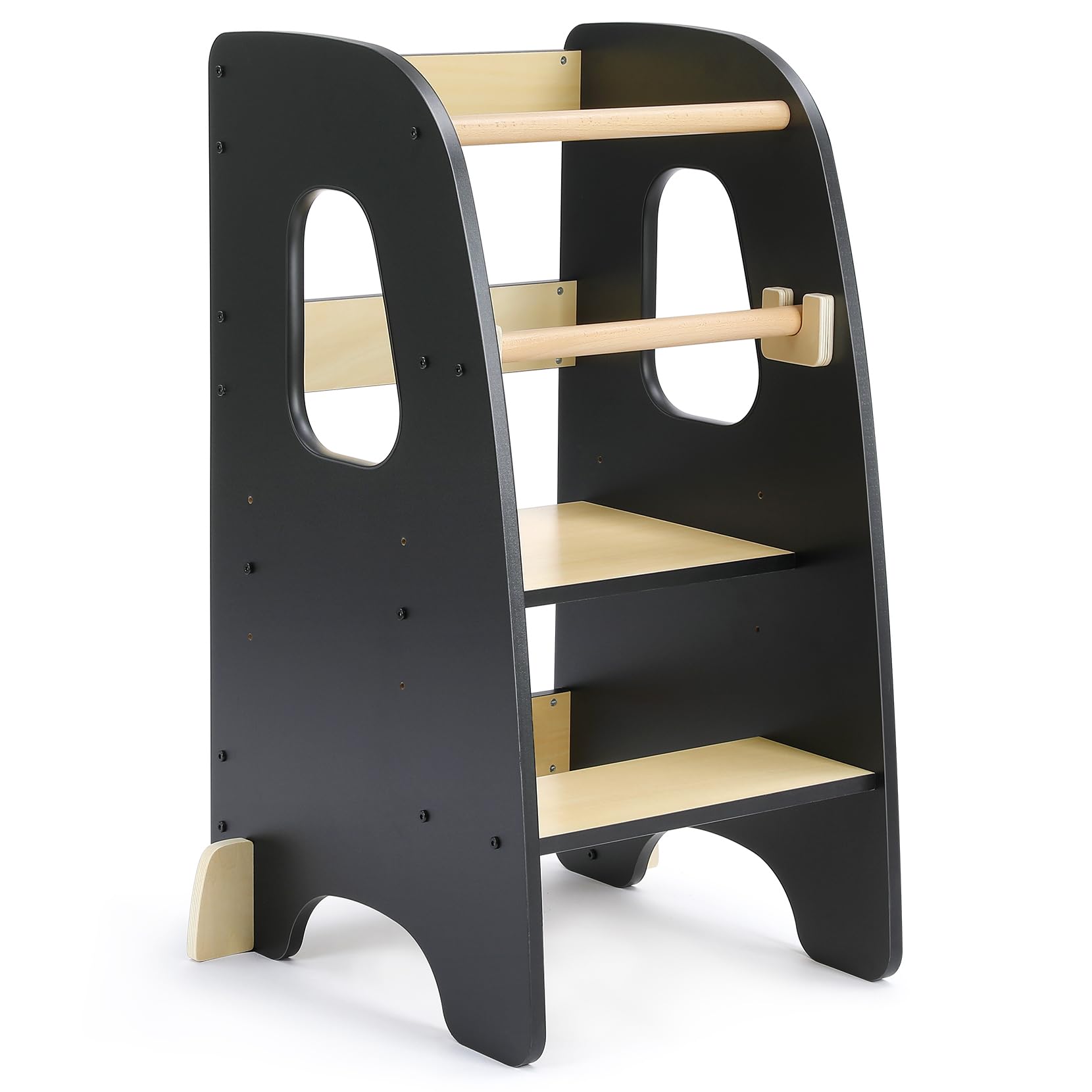 Ezebaby Toddler Kitchen Stool Helper, Standing Tower for 1.5-6 Year Olds, Rounded Edge Design & Anti-Tip Base, Removable Rail Kitchen Step Stool-Black