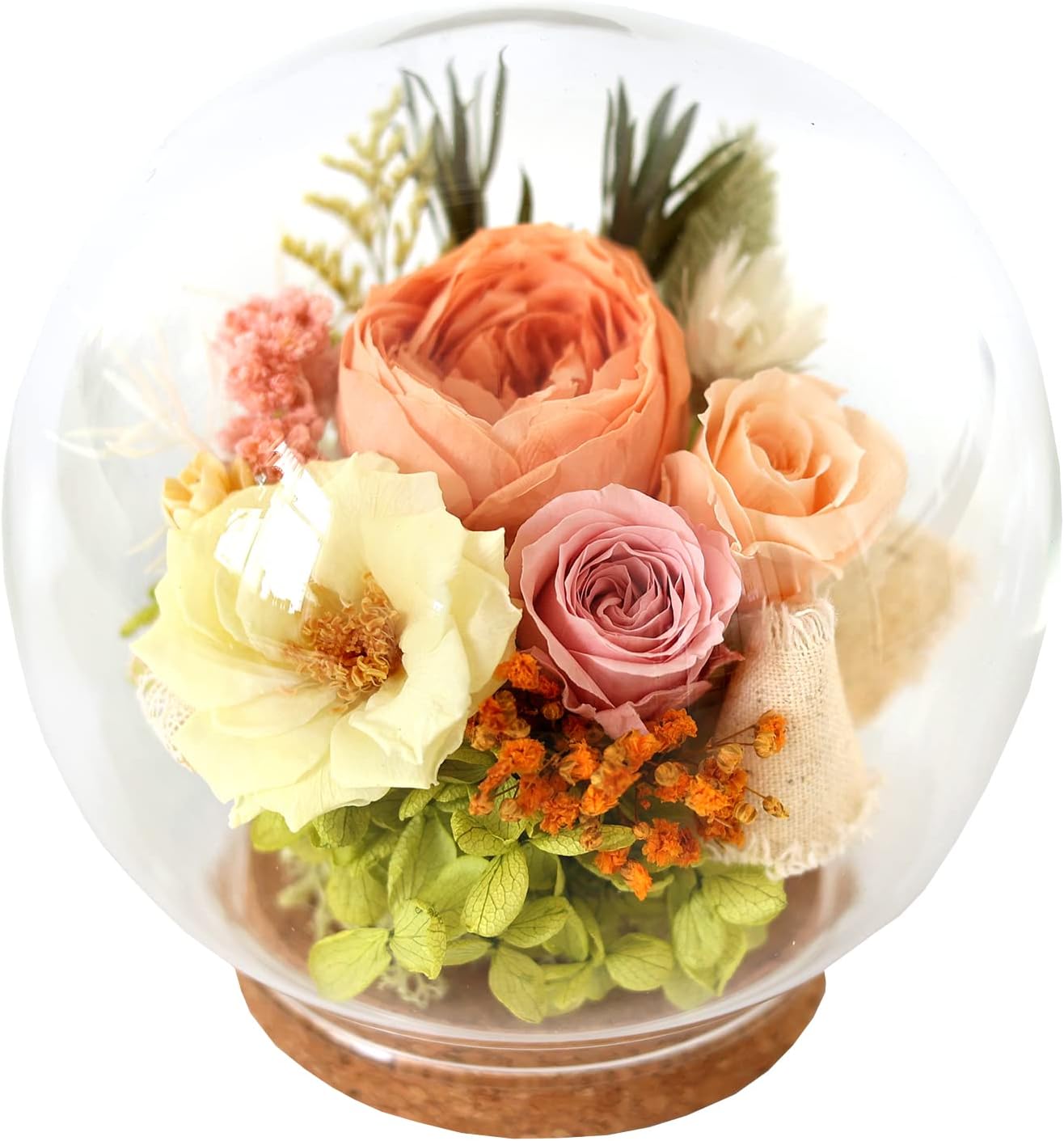 花由 プリザーブドフラワー 枯れない花 (LUMIE - ルミエ/ジュリアオレンジ) クリアドーム バブルドーム プレゼント お祝い 記念日 誕生日 母の日