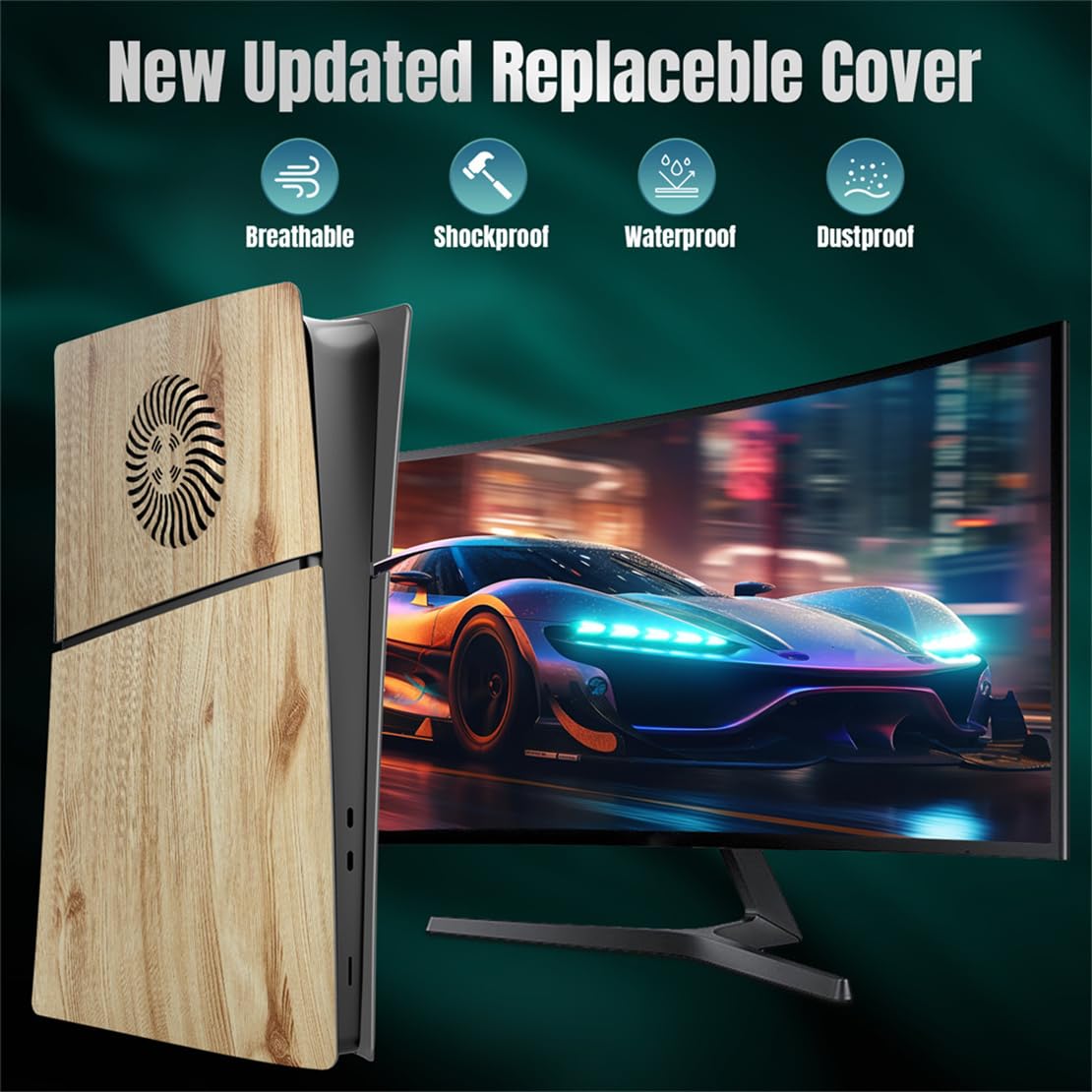 Coque de protection de rechange pour console PS5 Slim (version numérique couleur bois)