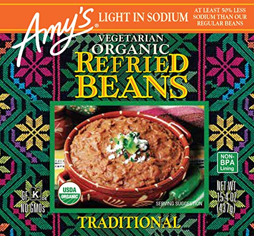 Image of Amy's Organic Refried Beans Canned, Traditional Beans Light in Sodium, Vegan. Gluten Free and Vegetarian, 15.4 Oz (Pack of 2)