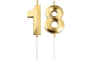 18th Birthday Candles and Gold Number 18 Cake Topper