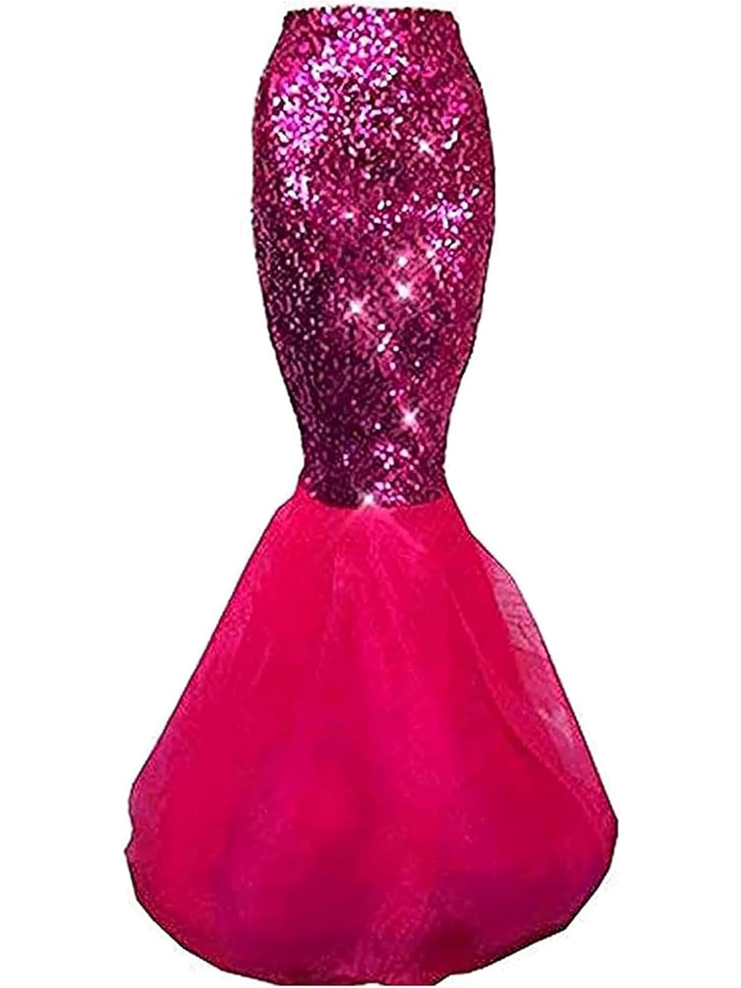Svuitmsl Women Mermaid Skirt Fancy Metallic Sequins Long Fishtail Skirt with Asymmetric Mesh Panel Halloween Party Cosplay Costume (B-Rose, XL)